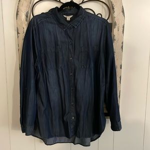 Cato soft thin denim button up blouse. NWOT. XL